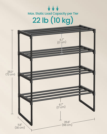 4-Tier Shoe Rack Shoe Storage Organiser Stackable 30 x 68 x 75 cm Black - image 6