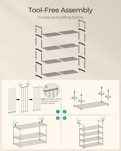 4-Tier Shoe Rack Shoe Storage Organiser Stackable 30 x 68 x 75 cm Black - image 7