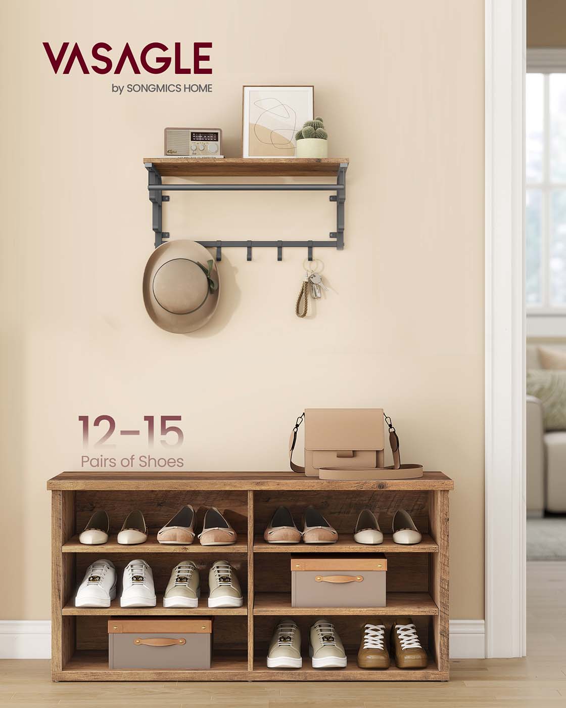 Shoe storage bench with adjustable shelves - image 2