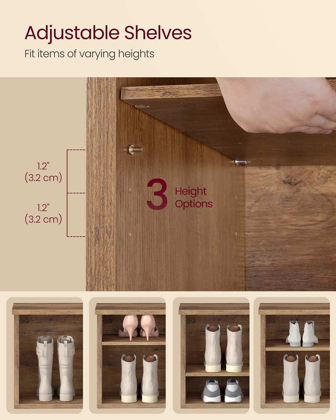 Shoe storage bench with adjustable shelves - image 3