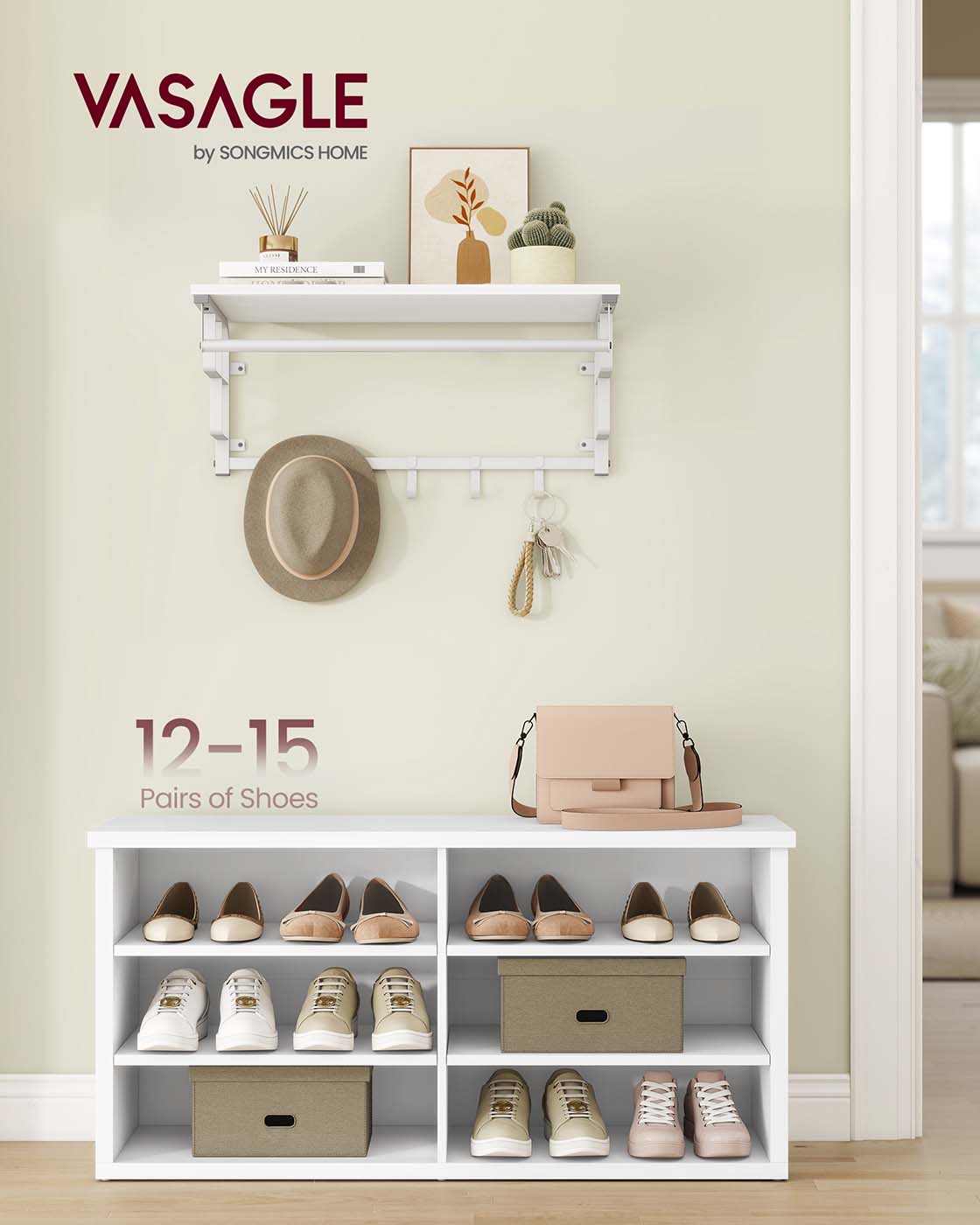 Shoe storage bench with adjustable shelves - image 8