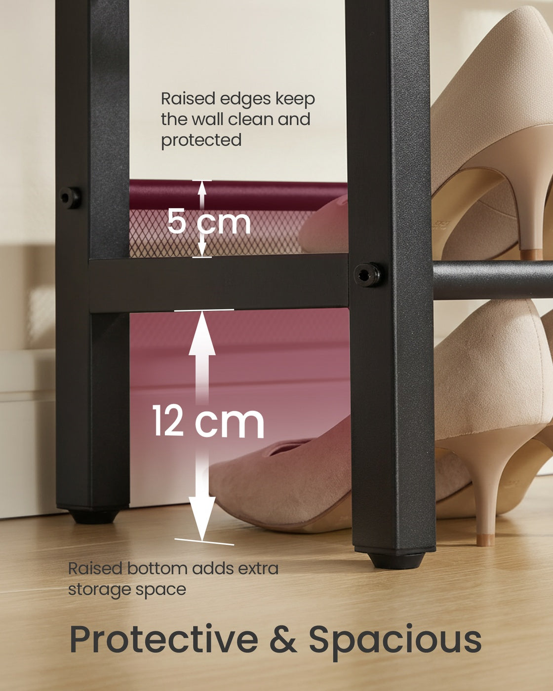 3 Tier Shoe Rack Bench 28 x 75 x 50 cm with Raised Edges Rustic Brown and Matte Black - image 4