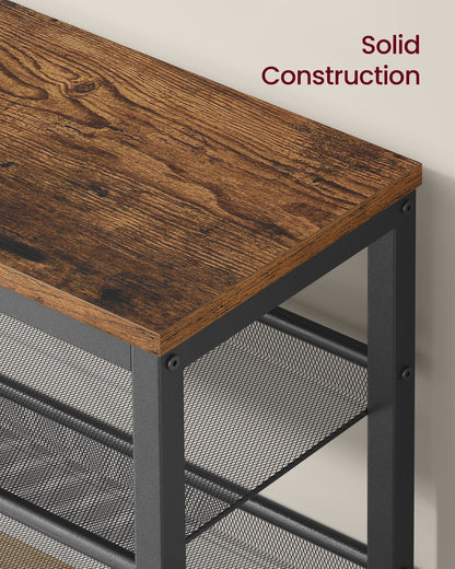 3 Tier Shoe Rack Bench 28 x 75 x 50 cm with Raised Edges Rustic Brown and Matte Black - image 5