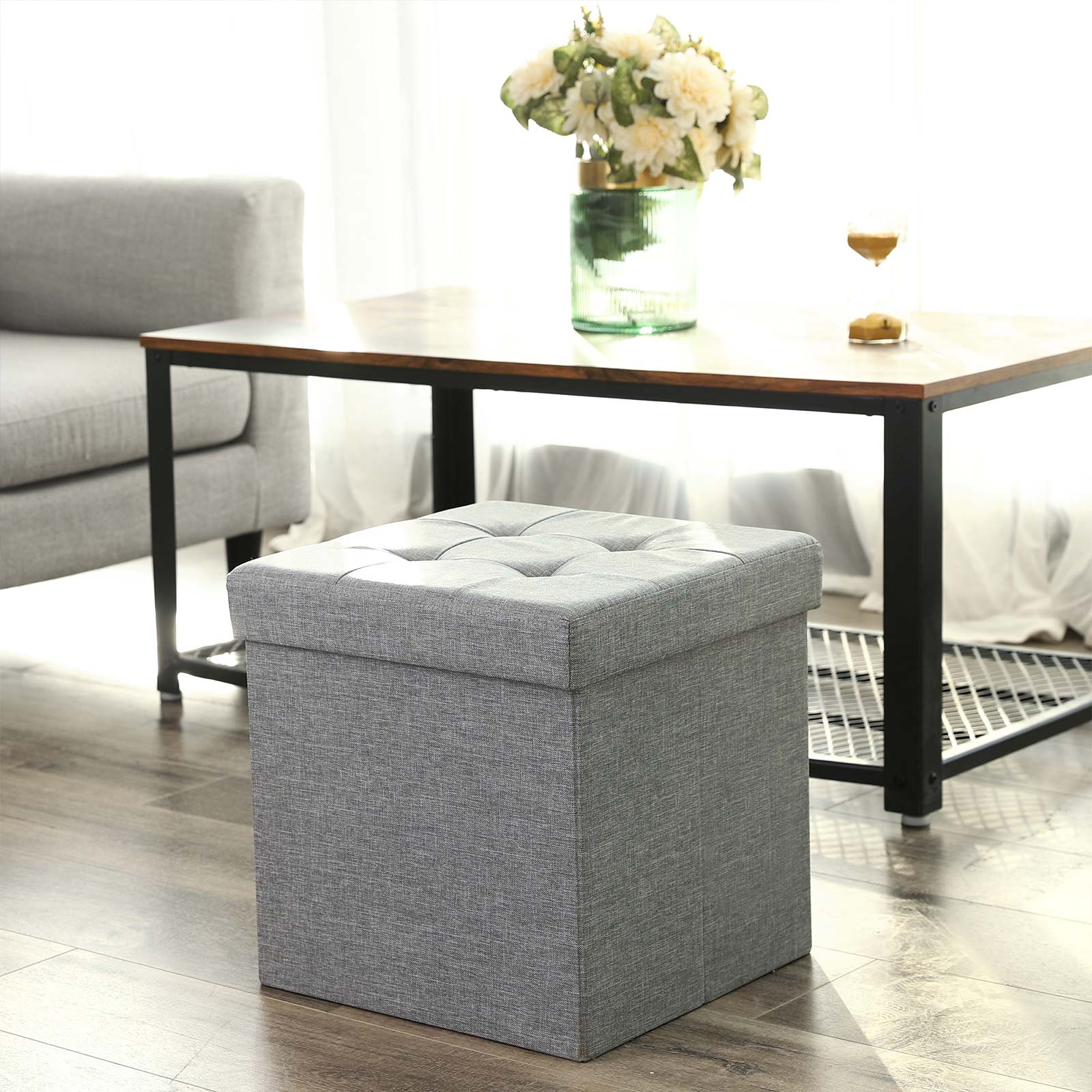 Light Grey Storage Ottoman - image 4