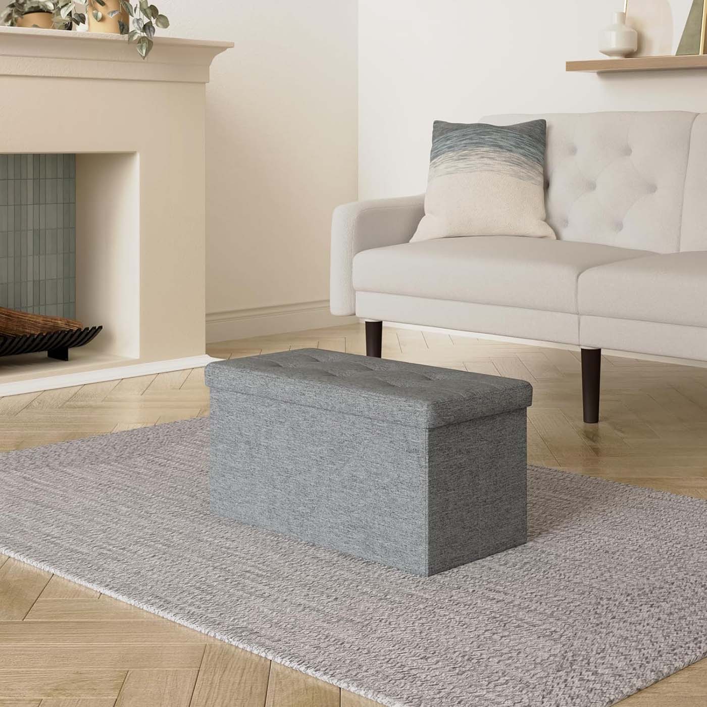 38 x 76 x 38 cm Foldable Small Storage Ottoman Ink Black - image 29
