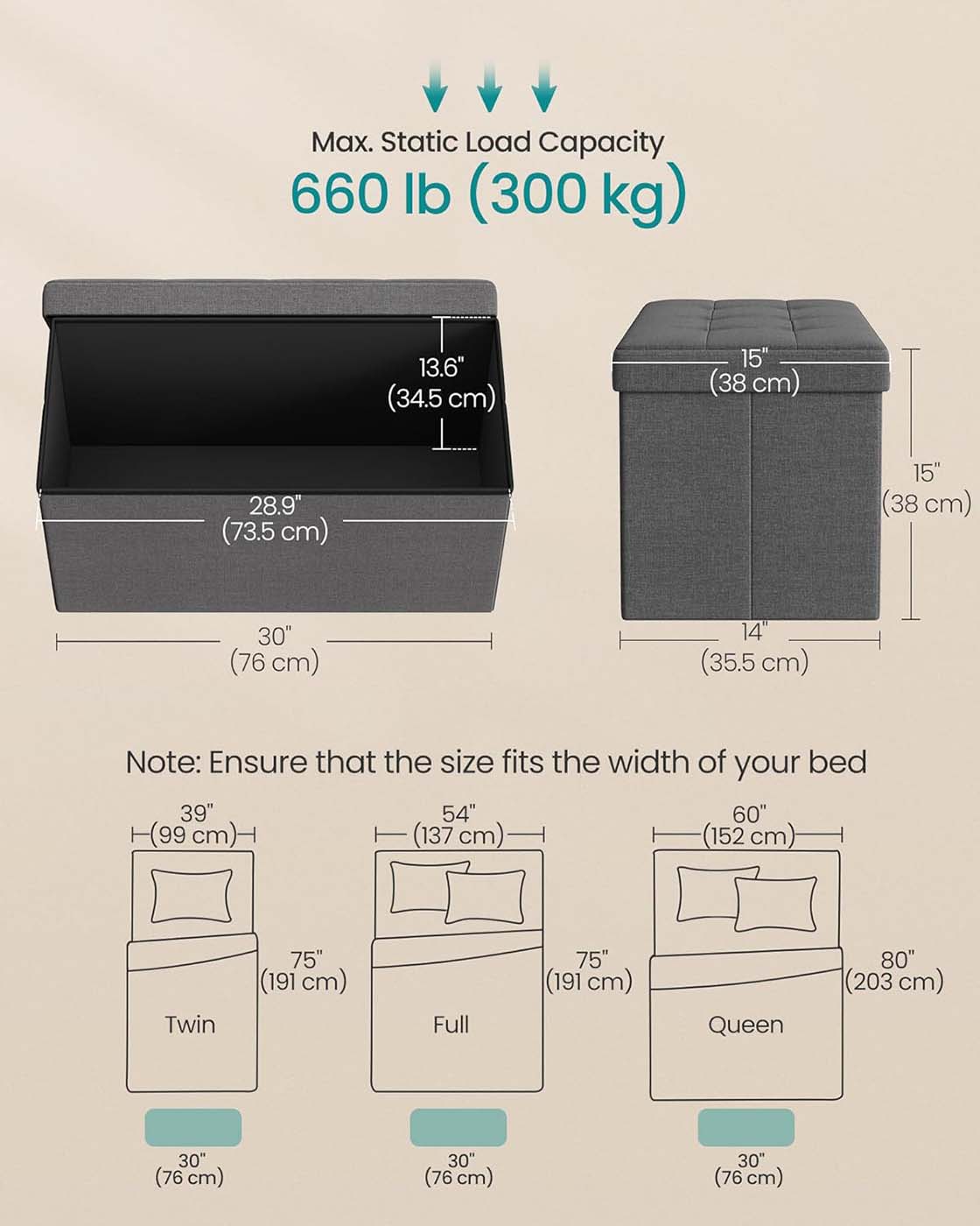 38 x 76 x 38 cm Foldable Small Storage Ottoman Ink Black - image 30