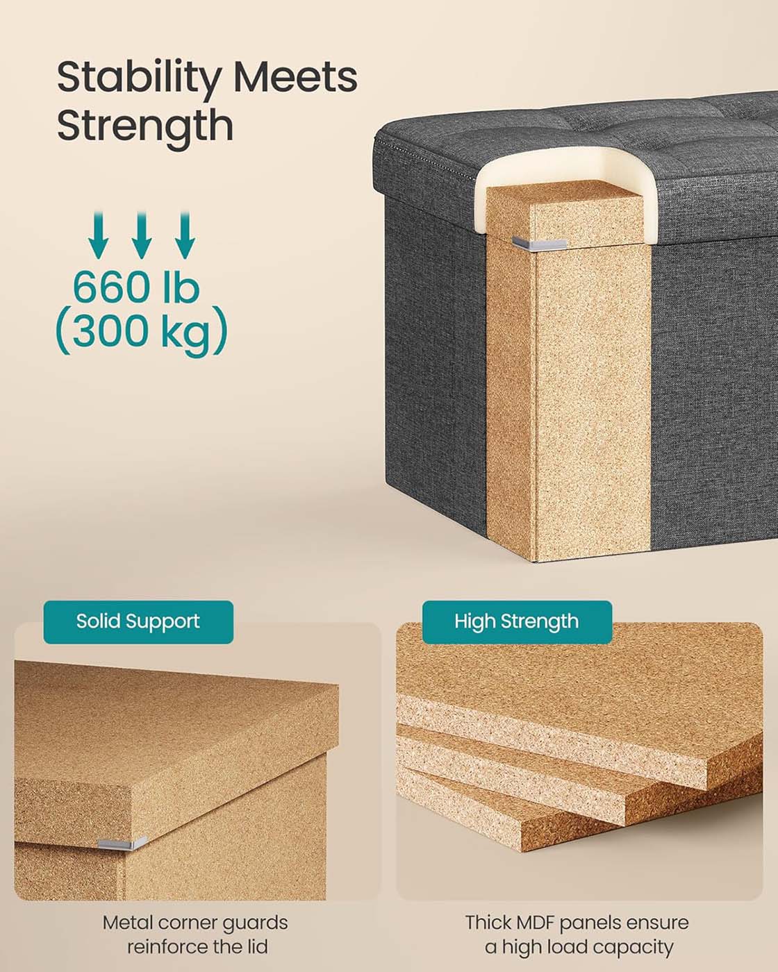 38 x 76 x 38 cm Foldable Small Storage Ottoman Ink Black - image 32