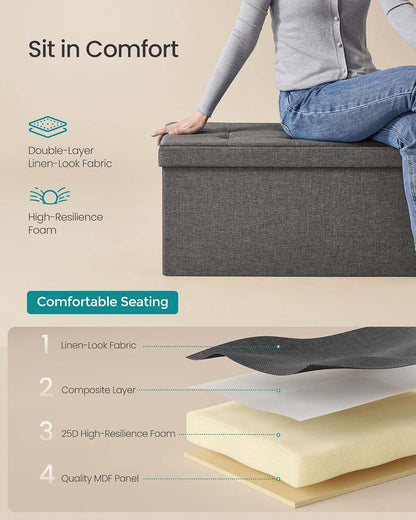 38 x 76 x 38 cm Foldable Small Storage Ottoman Ink Black - image 33