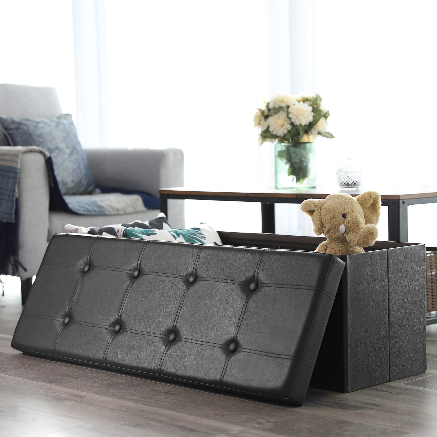 110 cm Ottoman Storage Box Dark Grey - image 54
