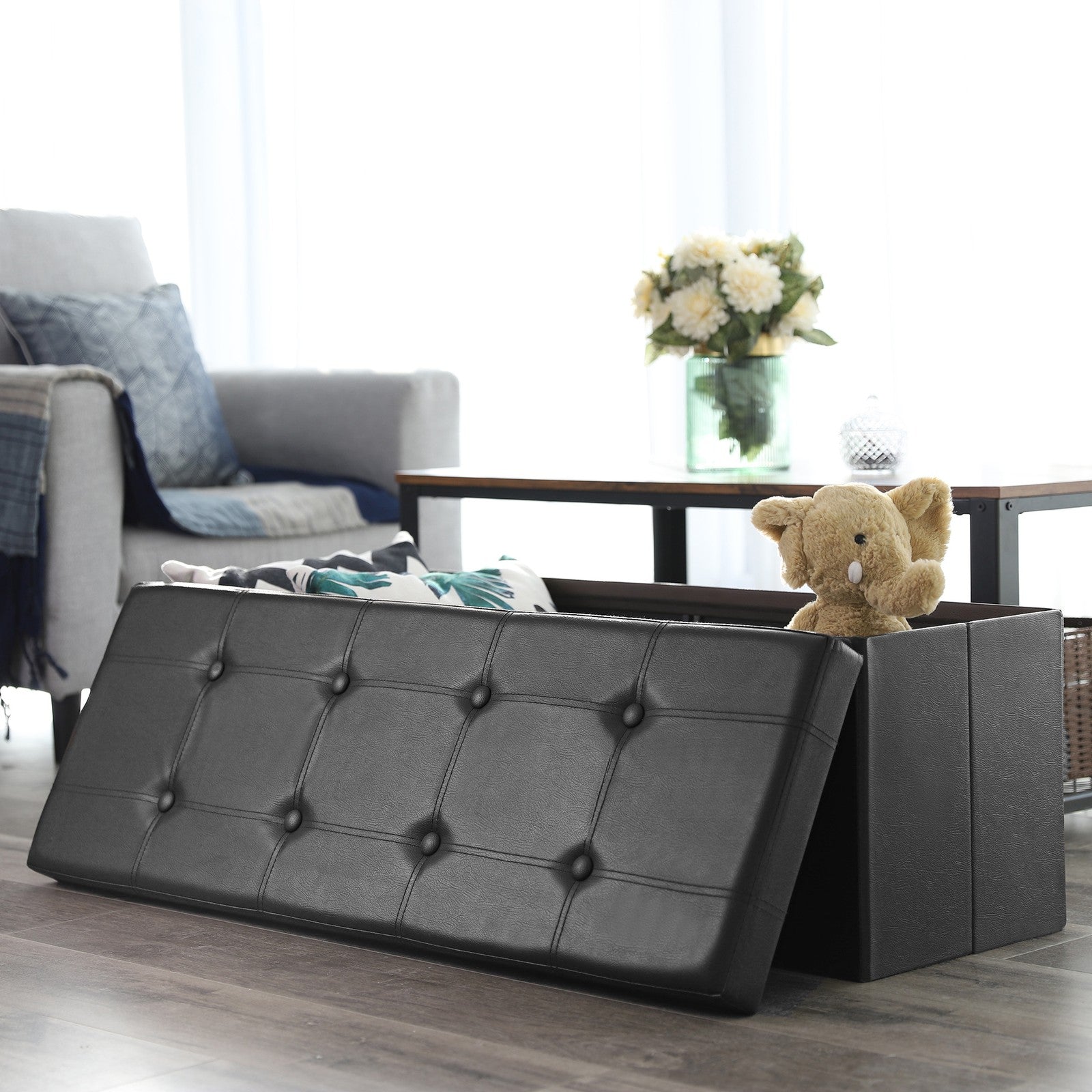 110 cm Ottoman Storage Box Dark Grey - image 54