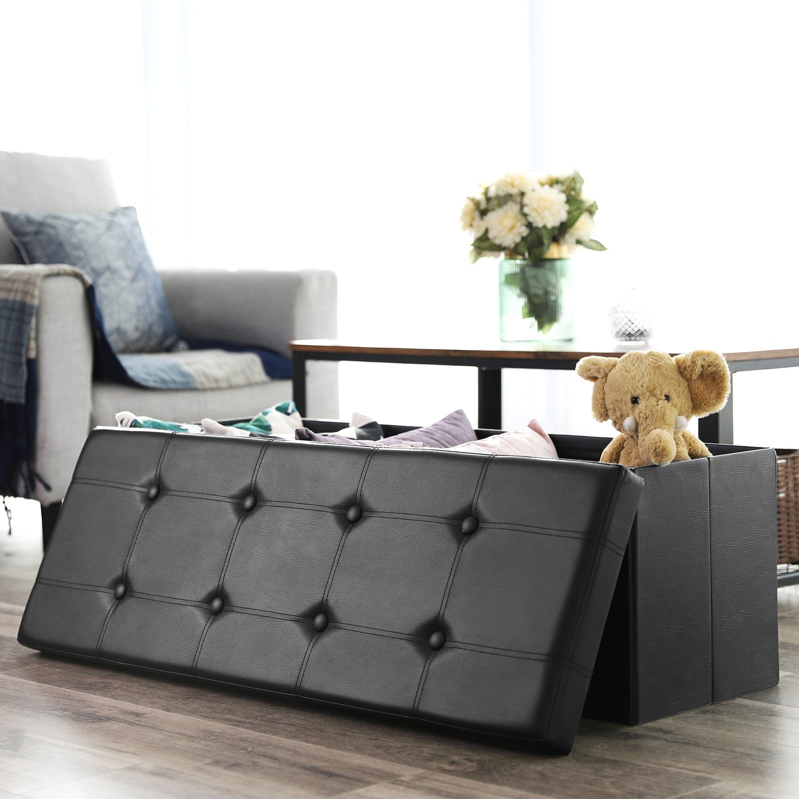 110 cm Ottoman Storage Box Dark Grey - image 55