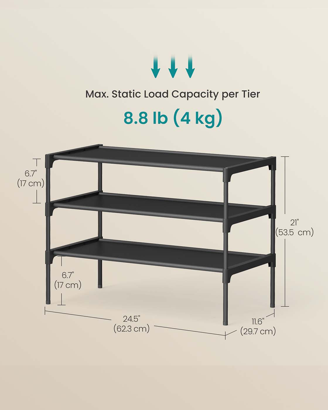 3-tier shoe rack with fabric shelves and metal frame - image 5