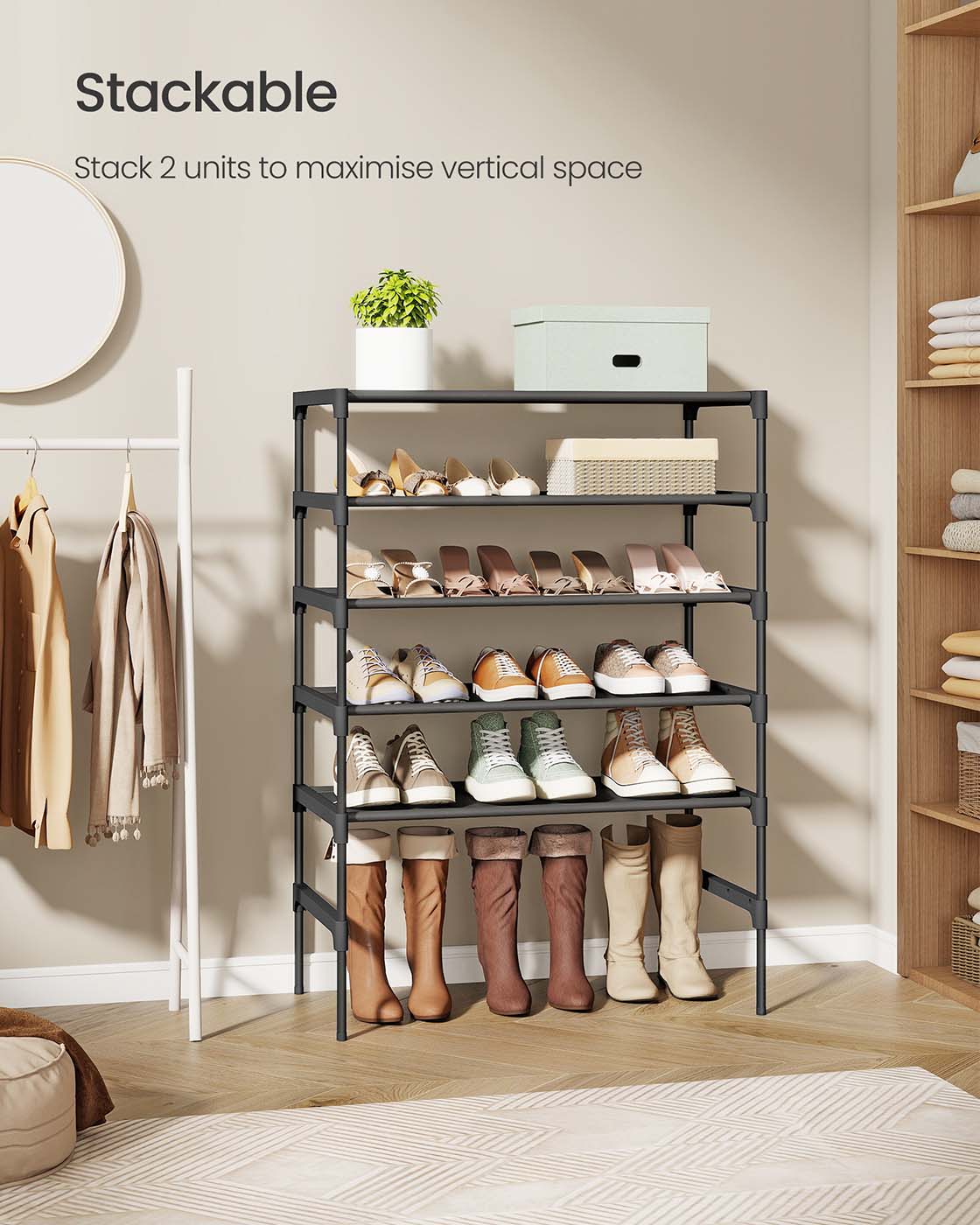 3-tier shoe rack with fabric shelves and metal frame - image 6