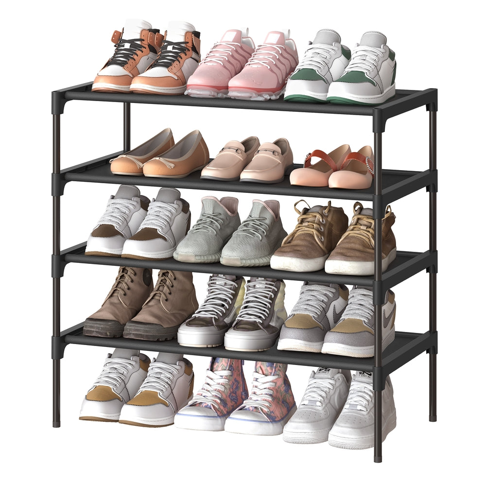 3-tier shoe rack with fabric shelves and metal frame - image 7