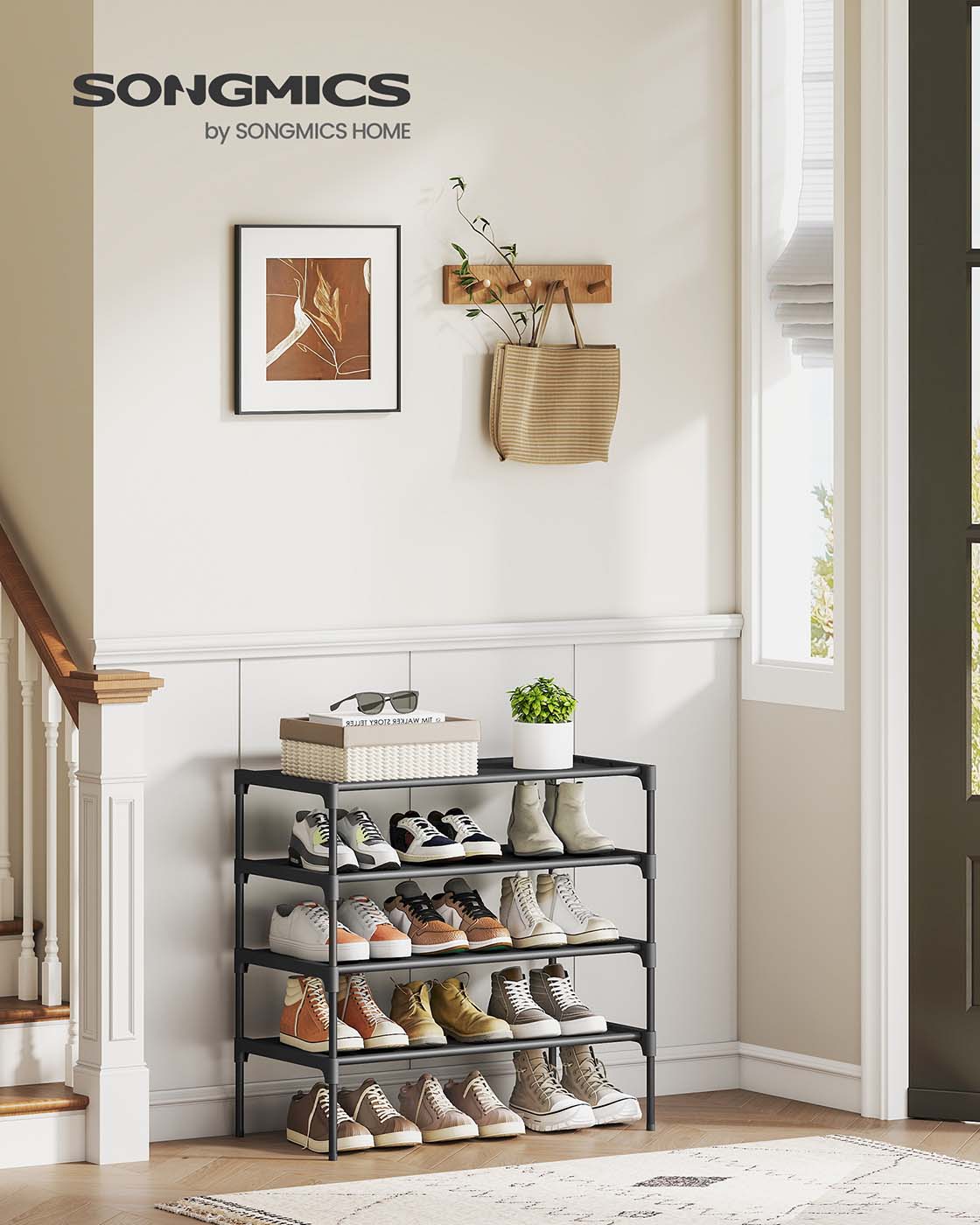 4-tier shoe rack with fabric shelves and metal frame - image 2
