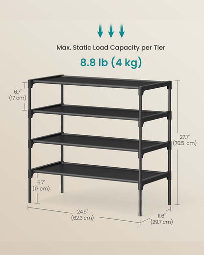 4-tier shoe rack with fabric shelves and metal frame - image 5