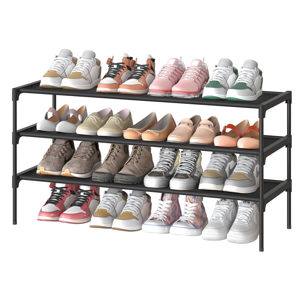 3-tier shoe rack with fabric shelves and metal frame - image 13