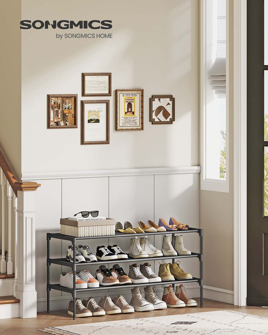 3-tier shoe rack with fabric shelves and metal frame - image 14