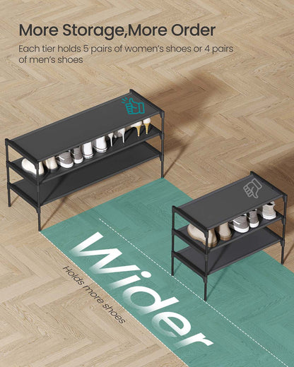 3-tier shoe rack with fabric shelves and metal frame - image 3