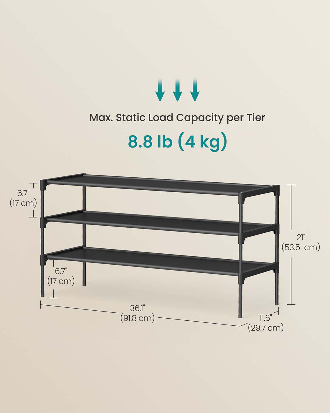 3-tier shoe rack with fabric shelves and metal frame - image 6