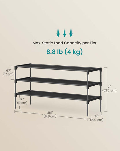 3-tier shoe rack with fabric shelves and metal frame - image 6