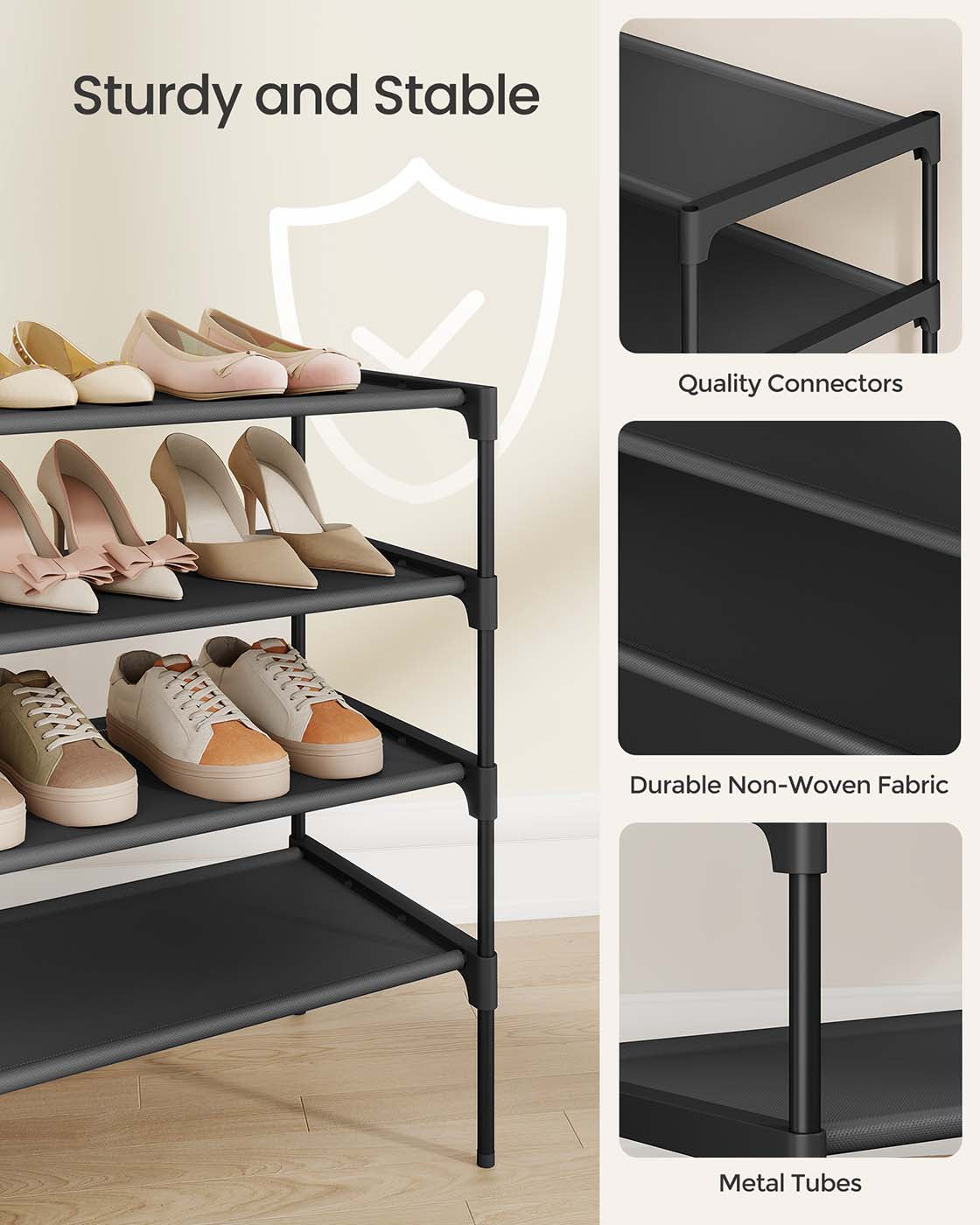 3-tier shoe rack with fabric shelves and metal frame - image 11