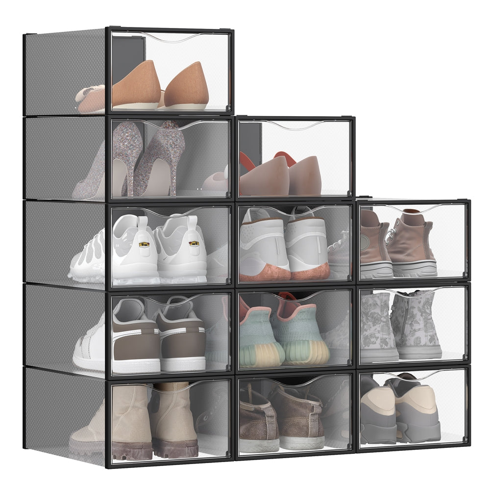 Clear Shoe Boxes Set of 12 Shoe Storage Organsiers Transparent and Ink Black - image 1