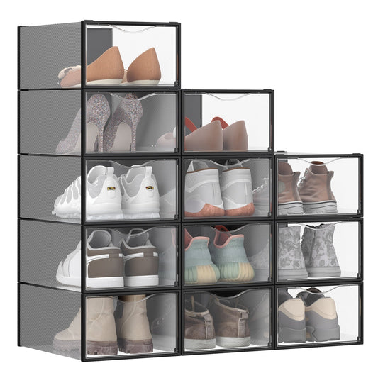 Clear Shoe Boxes Set of 12 Shoe Storage Organsiers Transparent and Ink Black - image 1