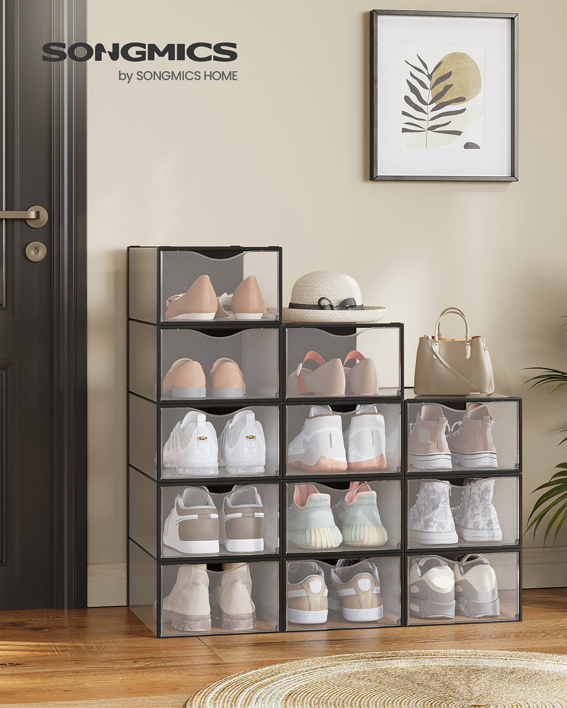 Clear Shoe Boxes Set of 12 Shoe Storage Organsiers Transparent and Ink Black - image 2
