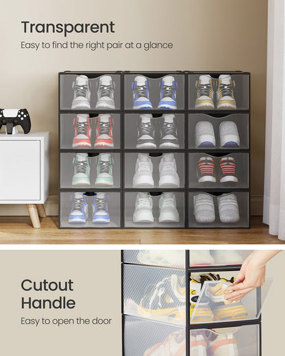Clear Shoe Boxes Set of 12 Shoe Storage Organsiers Transparent and Ink Black - image 3