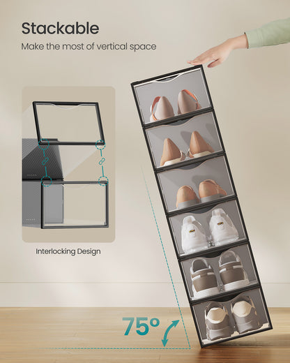 Clear Shoe Boxes Set of 12 Shoe Storage Organsiers Transparent and Ink Black - image 5