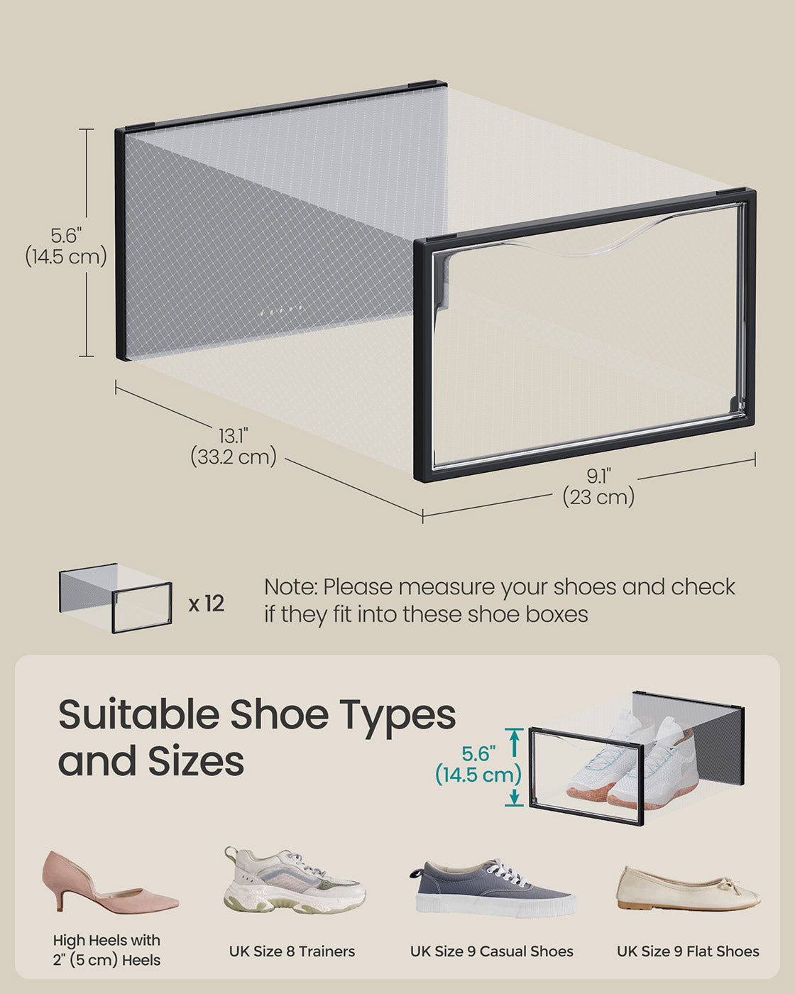 Clear Shoe Boxes Set of 12 Shoe Storage Organsiers Transparent and Ink Black - image 6