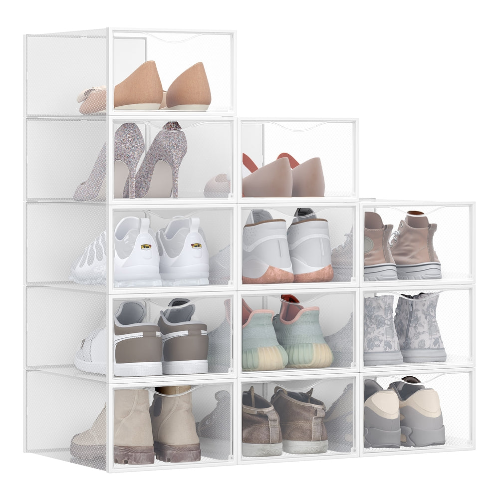 Clear Shoe Boxes Set of 12 for Shoes up to UK Size 9 Transparent and Cloud White - image 1