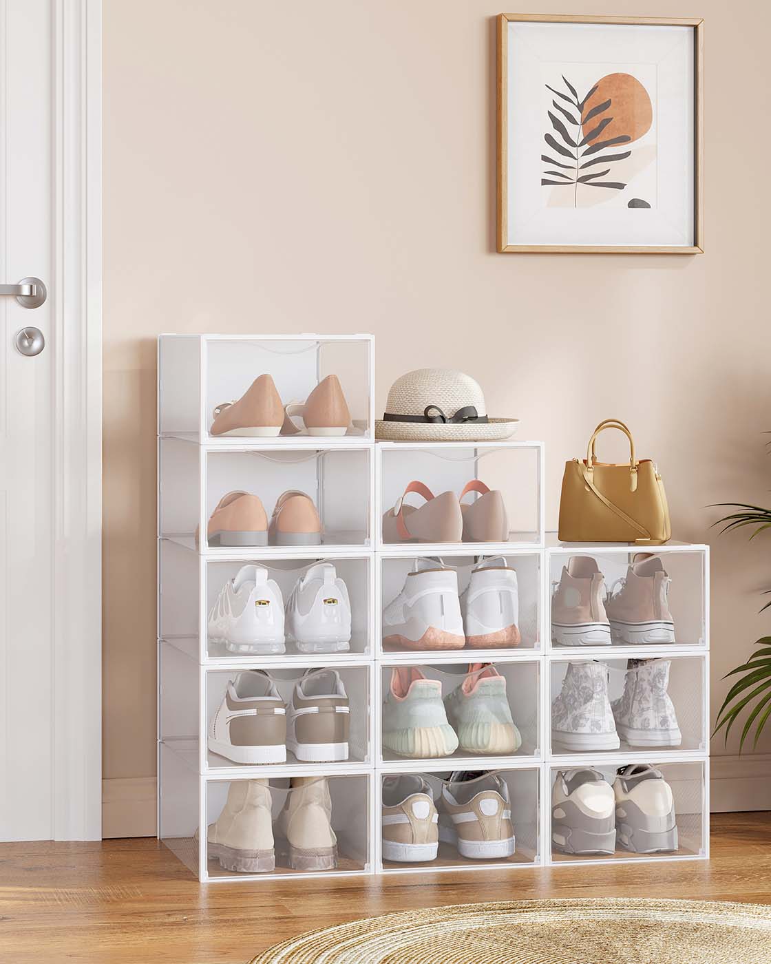 Clear Shoe Boxes Set of 12 for Shoes up to UK Size 9 Transparent and Cloud White - image 2