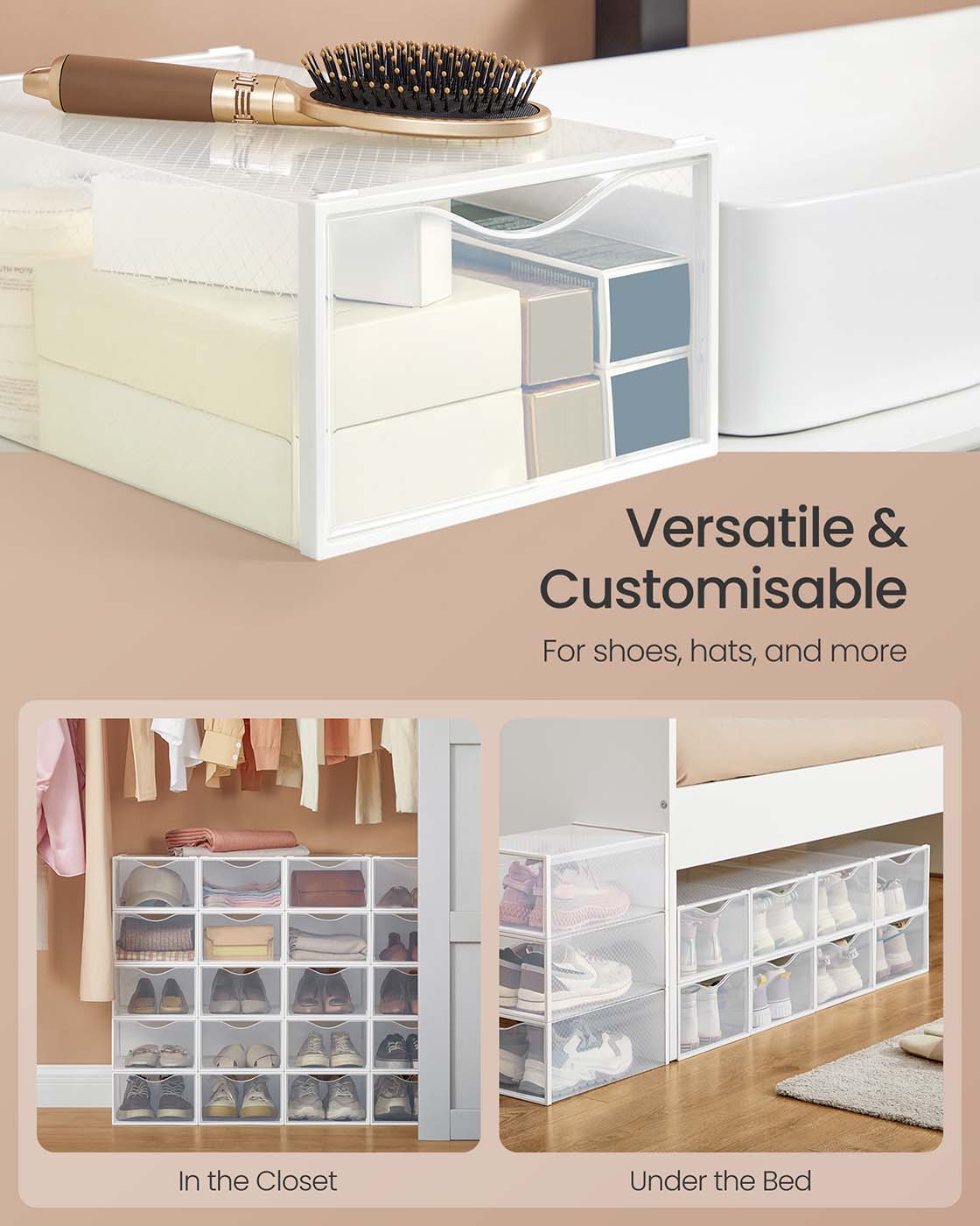 Clear Shoe Boxes Set of 12 for Shoes up to UK Size 9 Transparent and Cloud White - image 4
