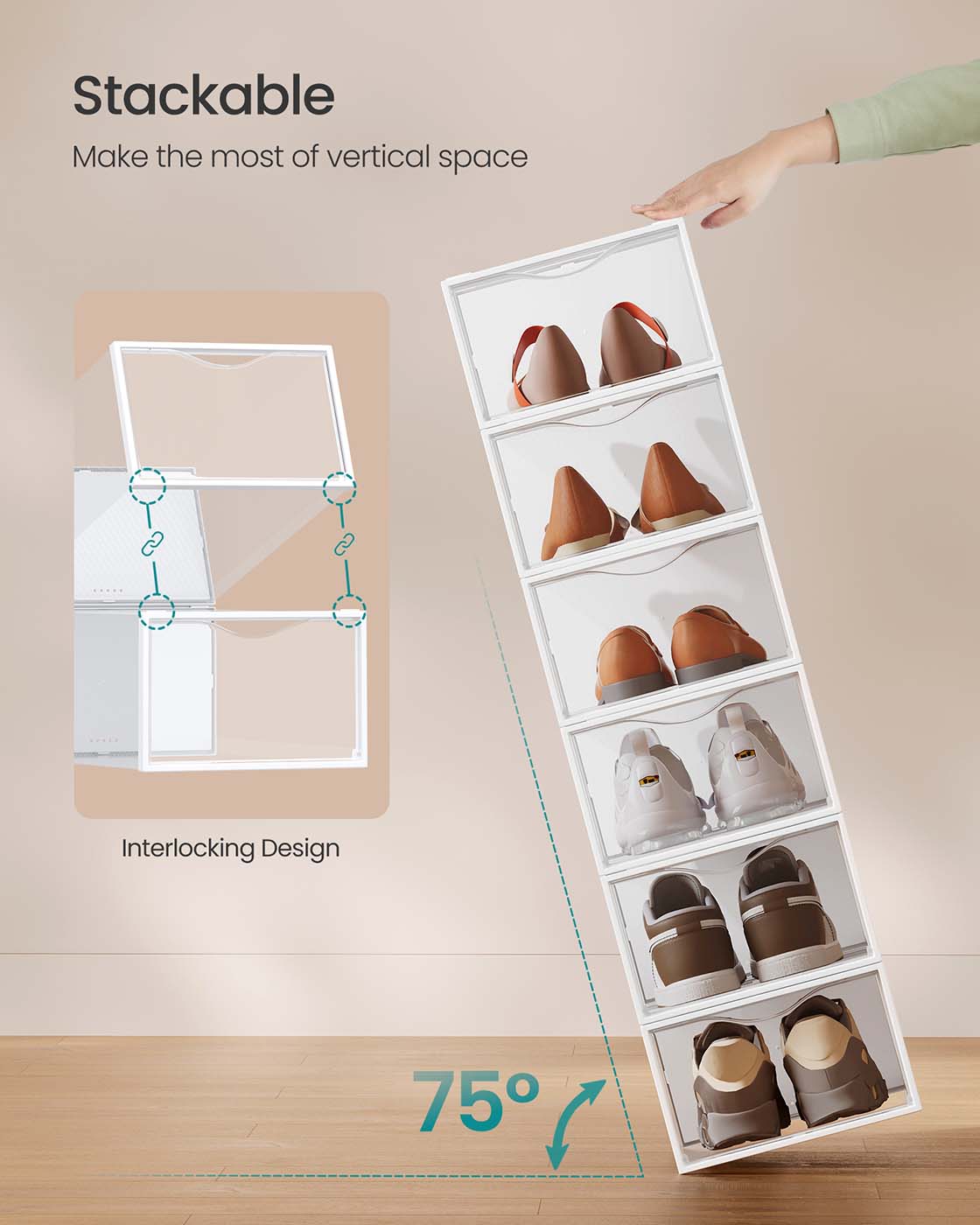Clear Shoe Boxes Set of 12 for Shoes up to UK Size 9 Transparent and Cloud White - image 5