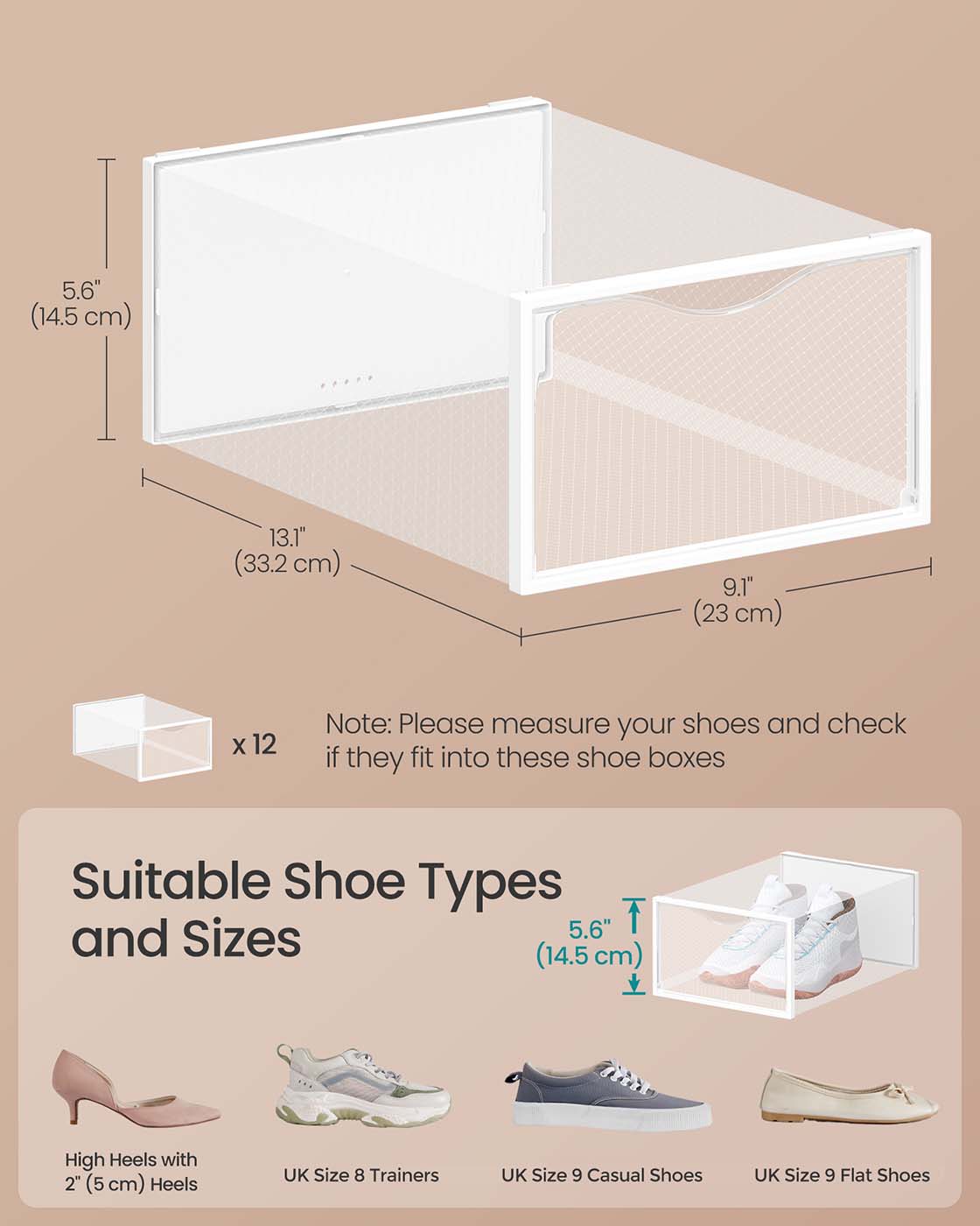 Clear Shoe Boxes Set of 12 for Shoes up to UK Size 9 Transparent and Cloud White - image 6