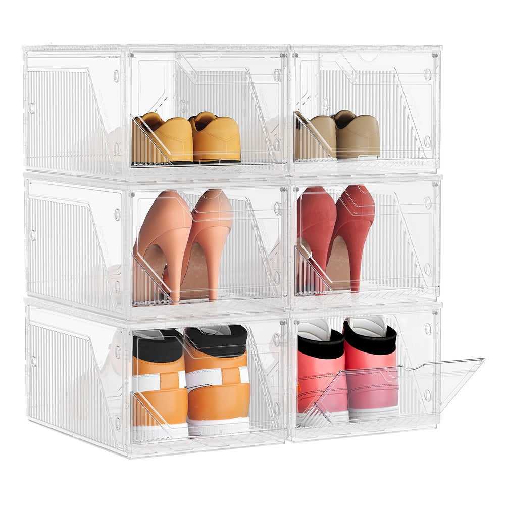 Shoe Boxes Set of 6 Stackable Clear Plastic Shoe Storage Cloud White - image 1