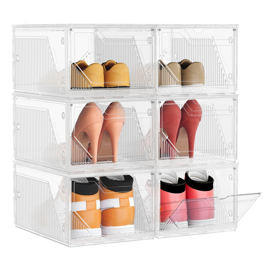 Shoe Boxes Set of 6 Stackable Clear Plastic Shoe Storage Cloud White - image 1