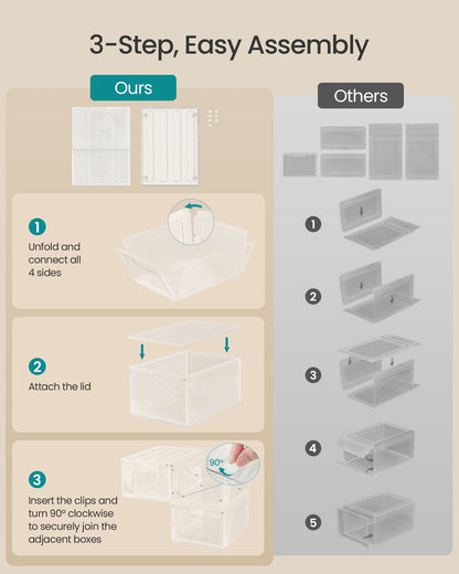 Shoe Boxes Set of 6 Stackable Clear Plastic Shoe Storage Cloud White - image 4