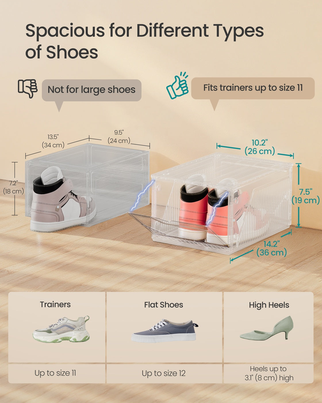 Shoe Boxes Set of 6 Stackable Clear Plastic Shoe Storage Cloud White - image 5