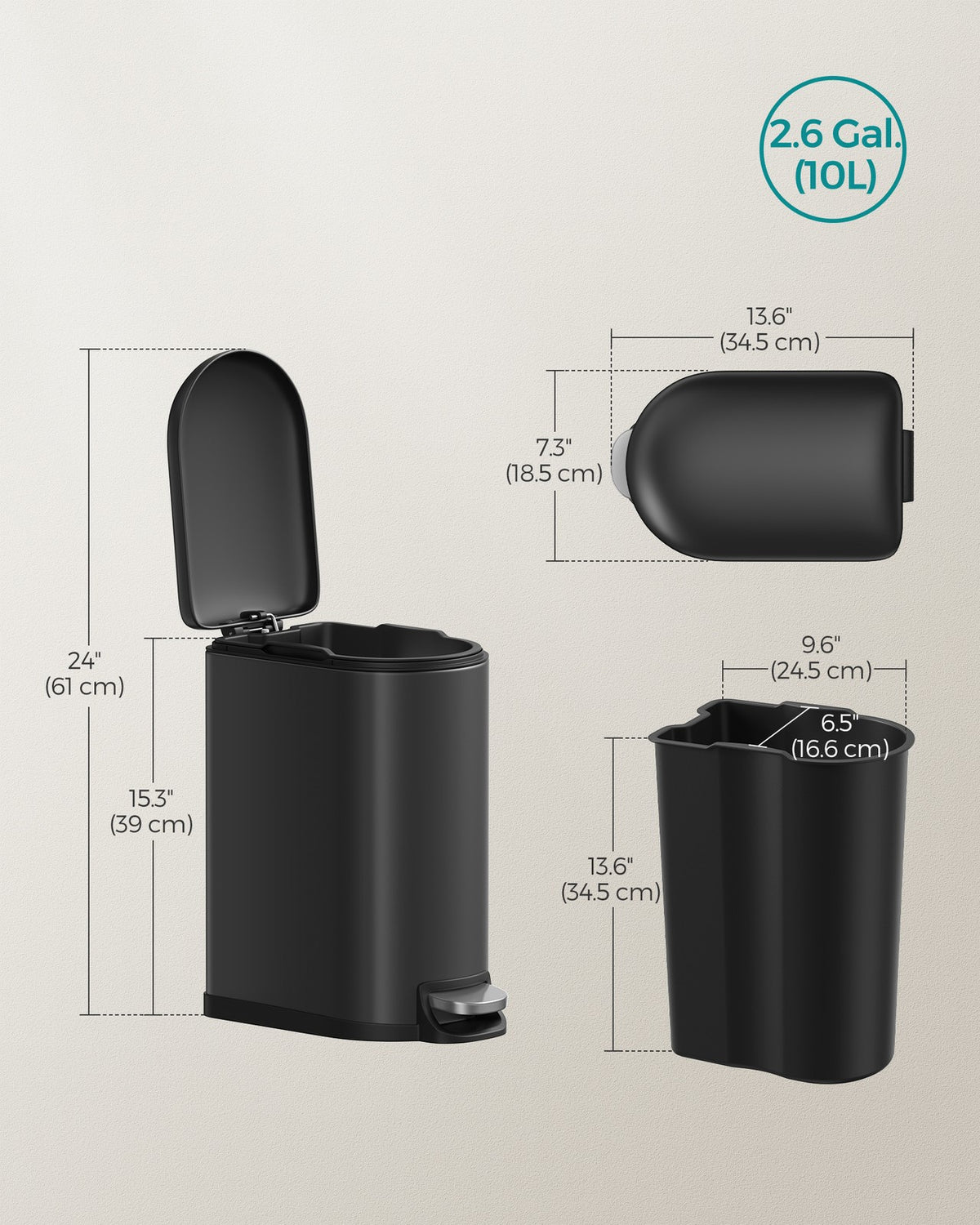 10L Small Pedal Bathroom Bin with Lid - image 7