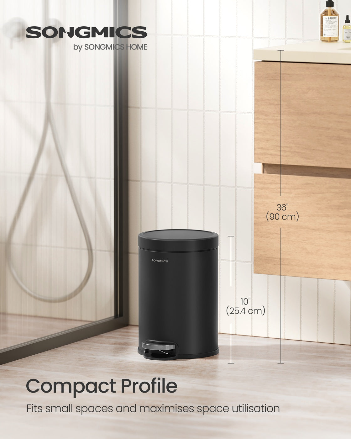 Bathroom Pedal Bin 0.8 Gallon (3 L) Steel Toilet Bin Ink Black - image 2
