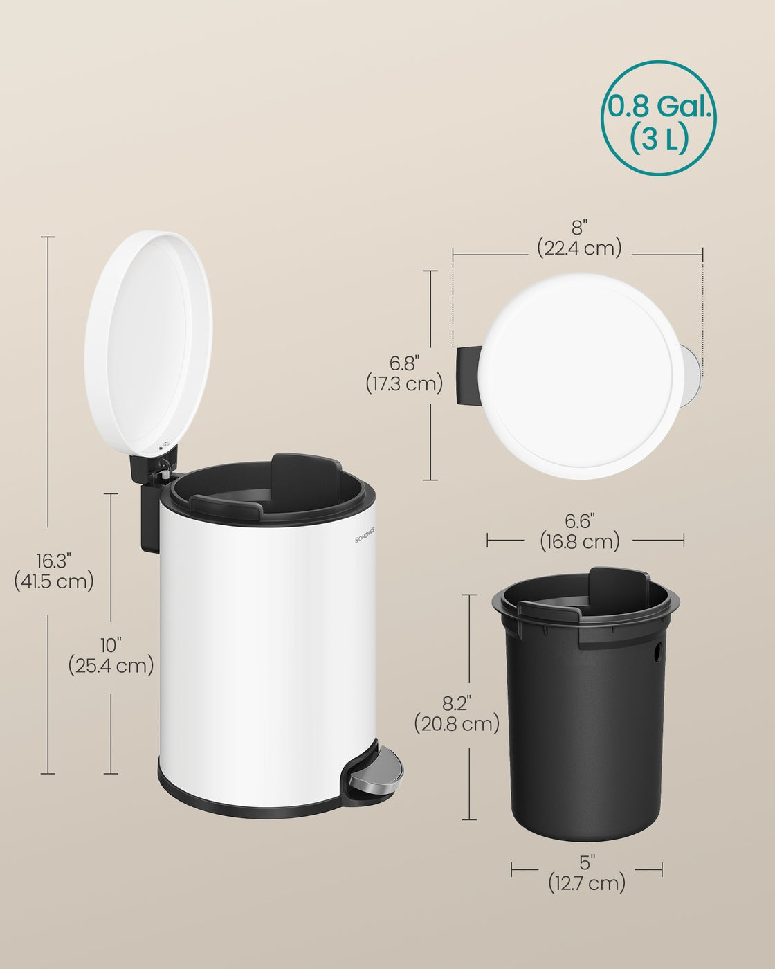 Bathroom Pedal Bin 0.8 Gallon (3 L) Steel Toilet Bin Ink Black - image 14