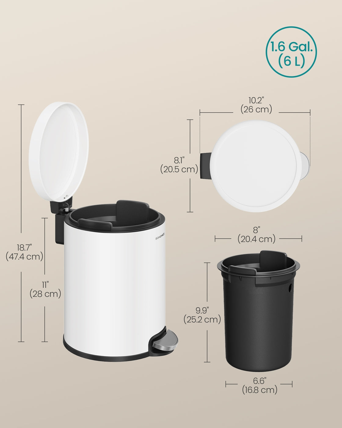 Bathroom Pedal Bin 0.8 Gallon (3 L) Steel Toilet Bin Ink Black - image 21