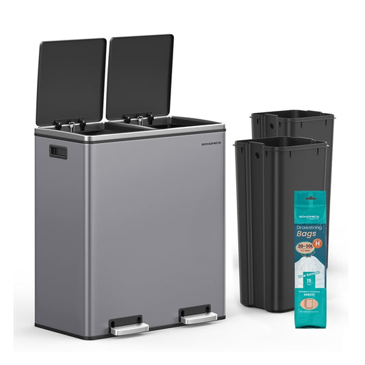 Dual Rubbish Bin 2 x 30 L with 15 Rubbish Bags Slate Grey - image 1