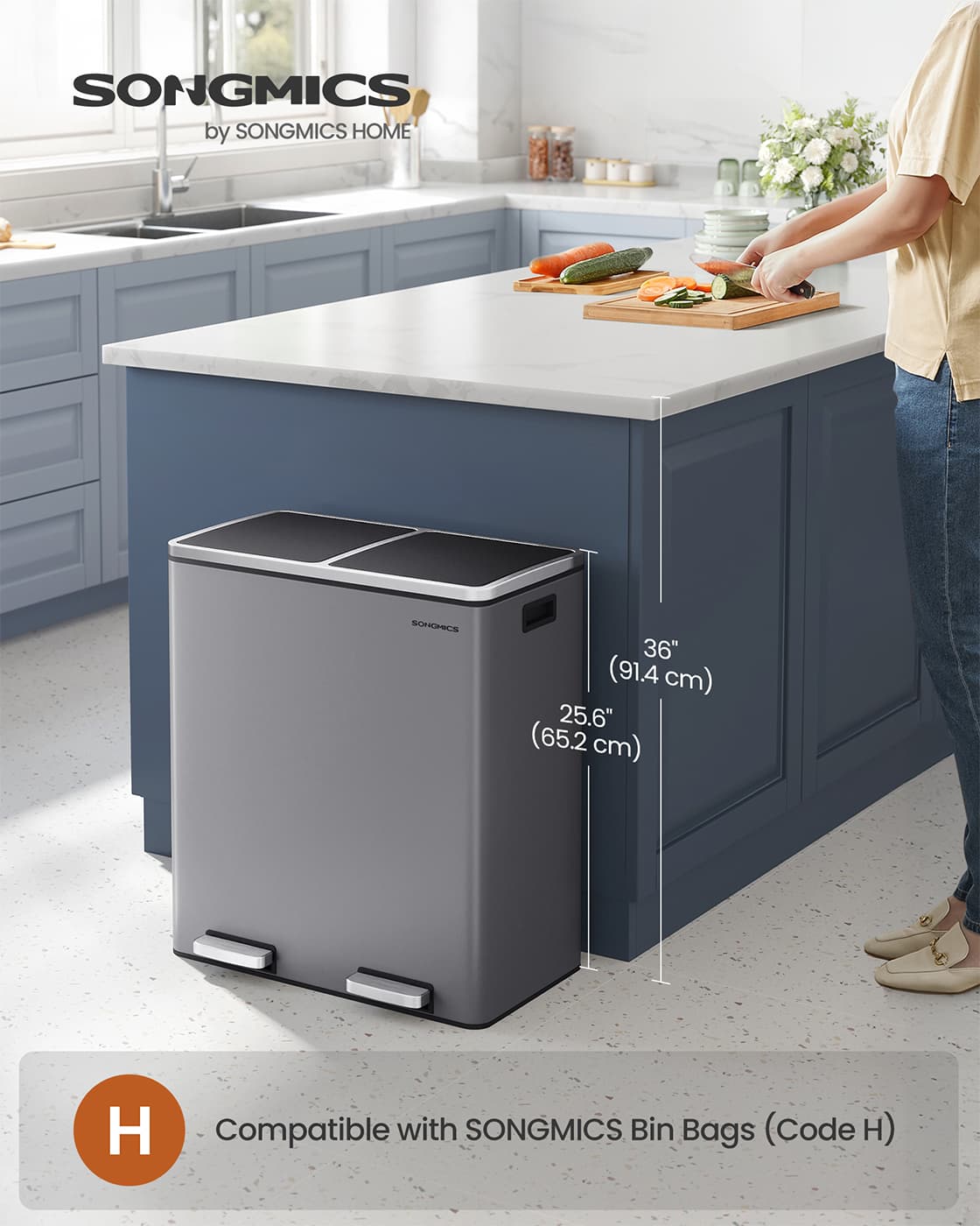 Dual Rubbish Bin 2 x 30 L with 15 Rubbish Bags Slate Grey - image 2