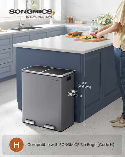 Dual Rubbish Bin 2 x 30 L with 15 Rubbish Bags Slate Grey - image 2