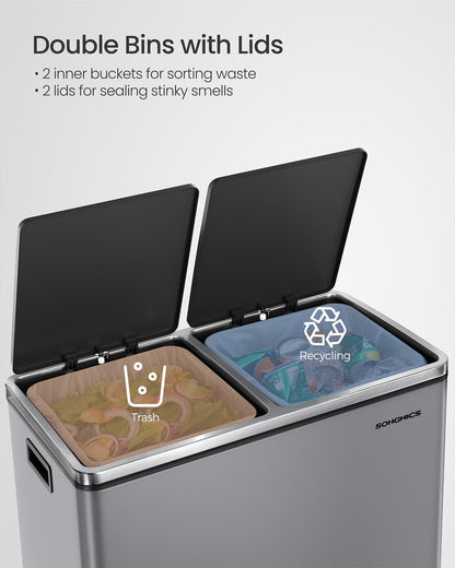 Dual Rubbish Bin 2 x 30 L with 15 Rubbish Bags Slate Grey - image 3