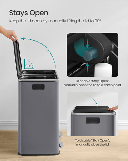 Dual Rubbish Bin 2 x 30 L with 15 Rubbish Bags Slate Grey - image 5
